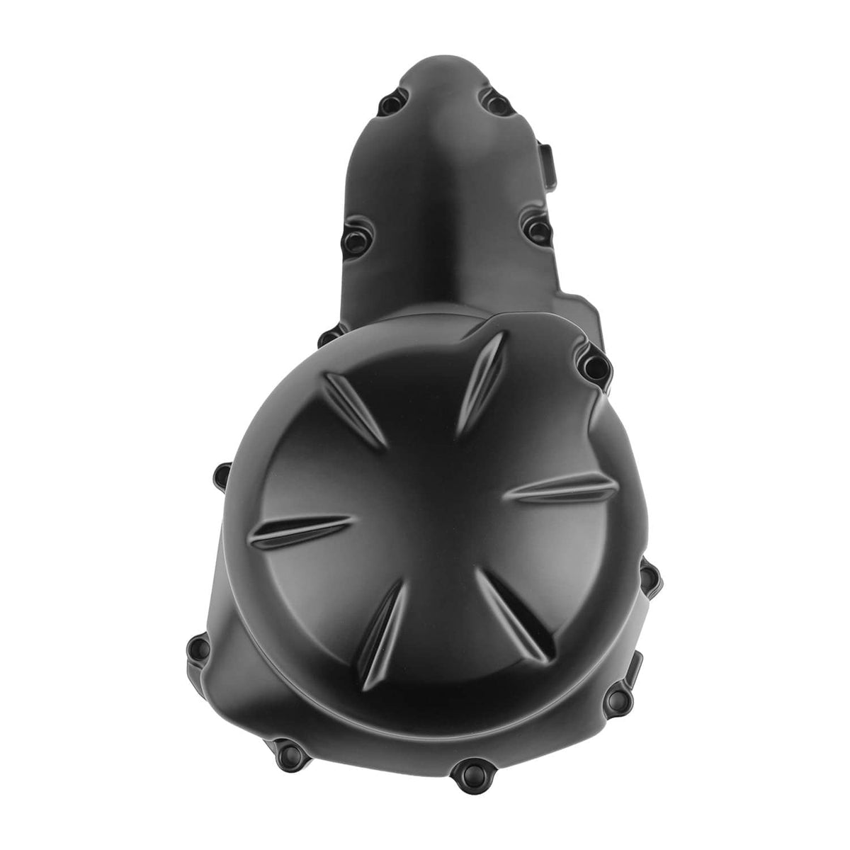 Engine crank case cover with gasket, black matte, front view