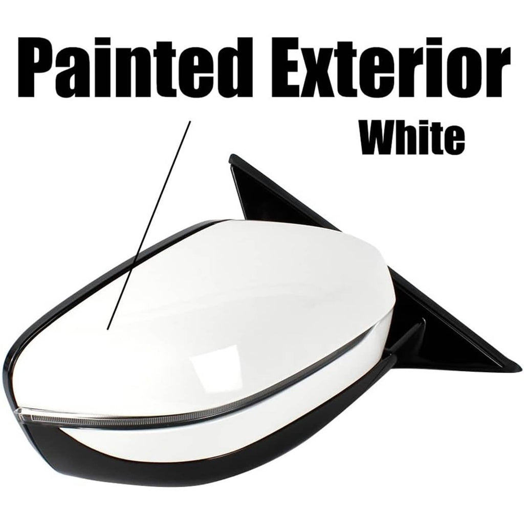 White passenger side mirror with black housing and reflective glass