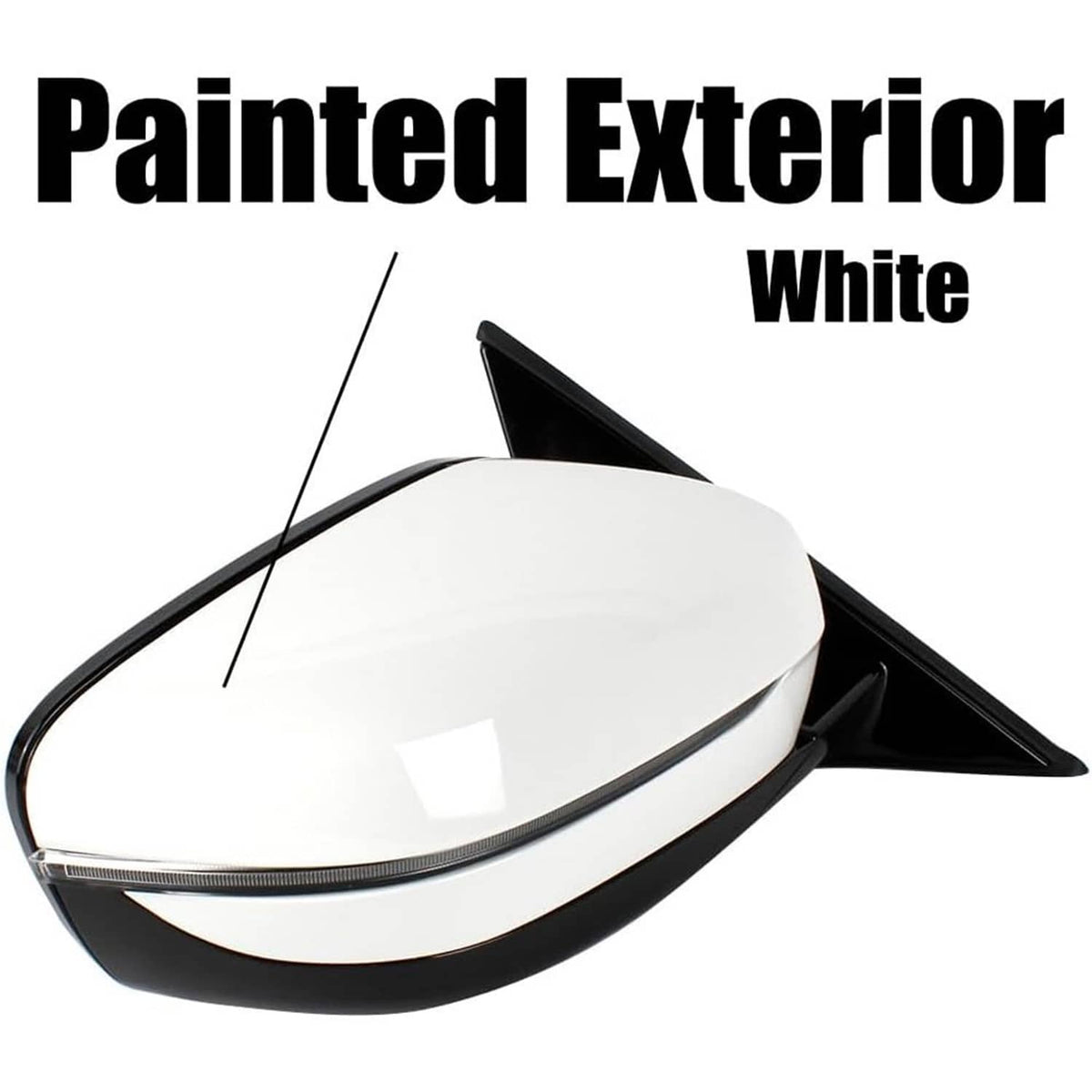White passenger side mirror with black housing and reflective glass