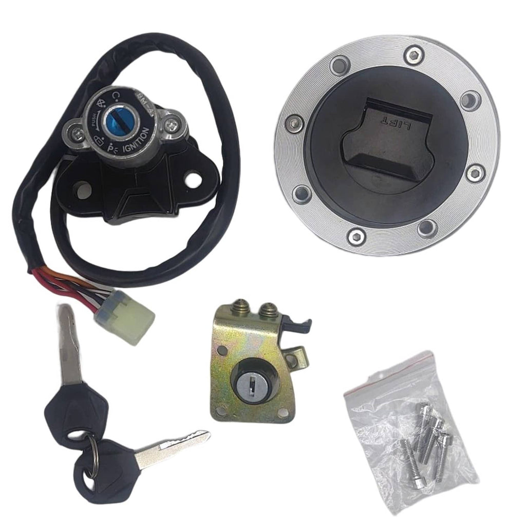 Ignition/seat lock cylinder with black key cylinder cap, wiring harness, and key set