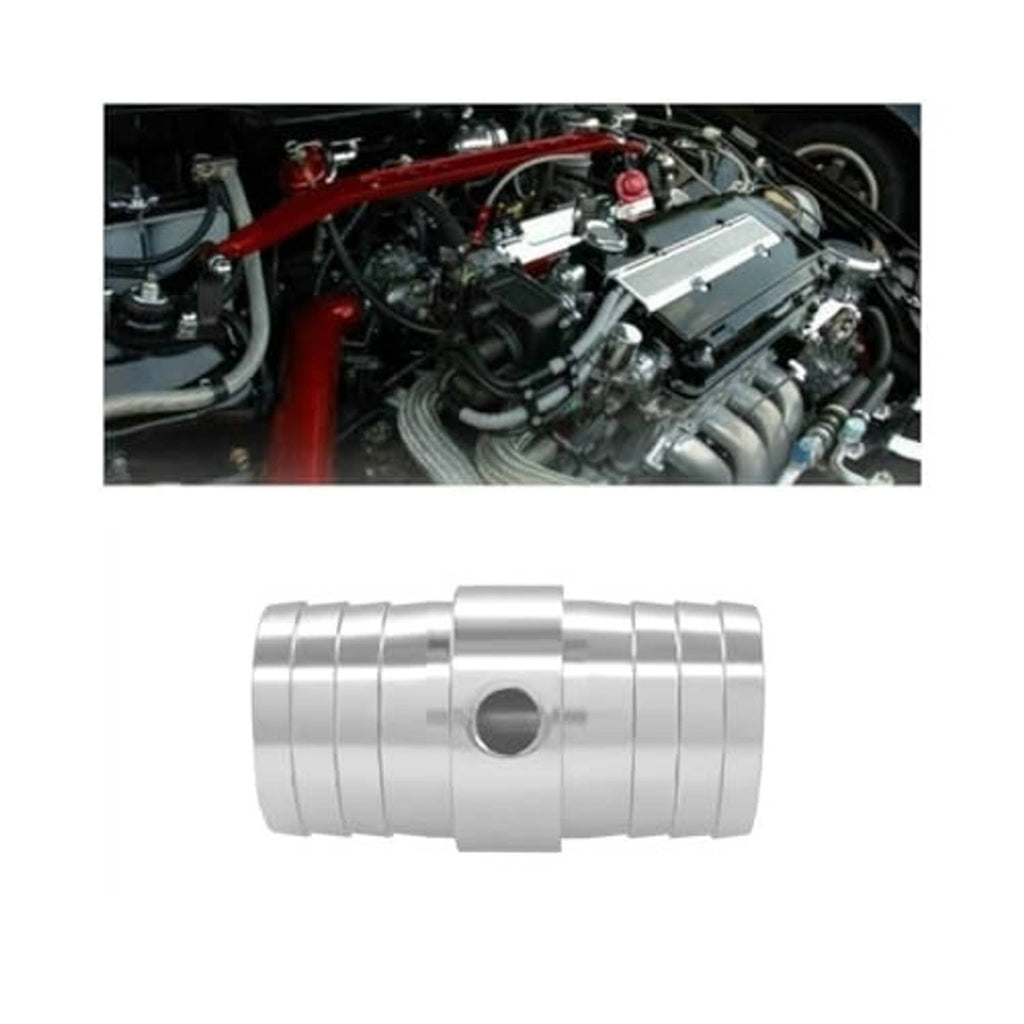 Metal hose barb coupler reducer viewed from front, centered circular port opening