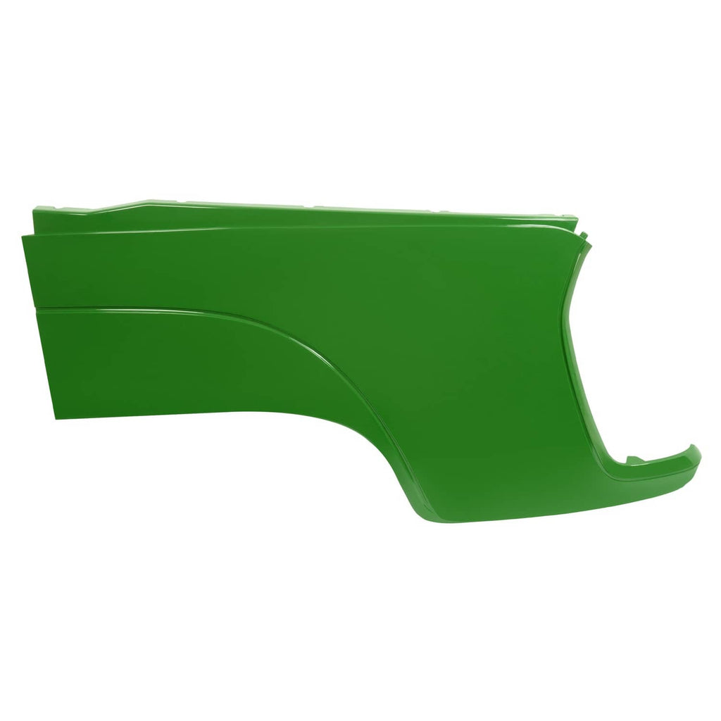 Green right-hand hood side panel with curved wheel cutout and clean molded finish.