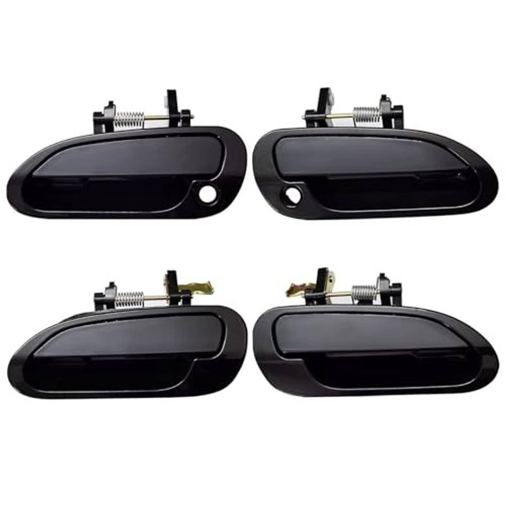 Set of 4 black exterior door handles with exposed springs and mounting tabs