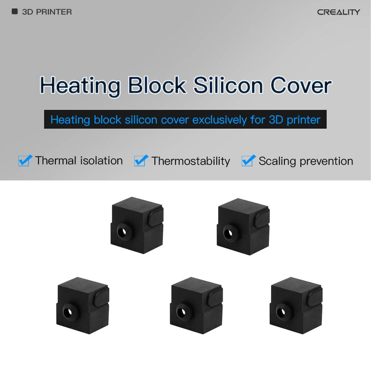 Black silicone heating block covers with central hole, 5-pack