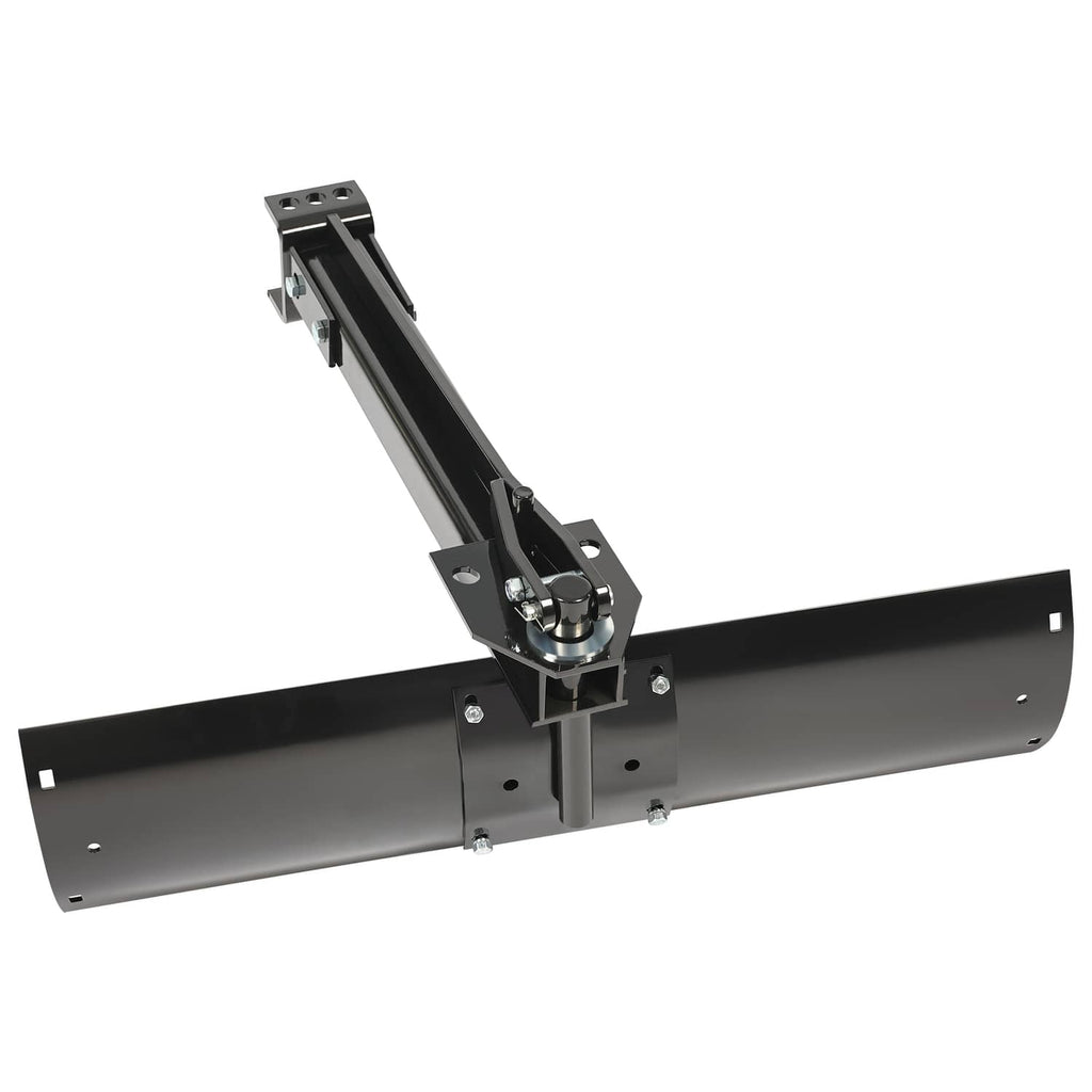 Adjustable tow-behind rear scrape blade with black steel hitch frame
