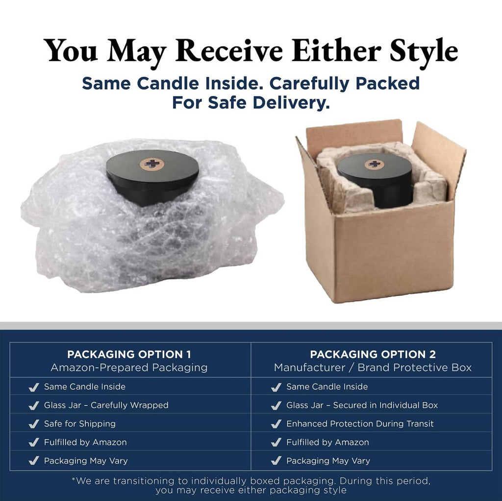 Black scented candle jar in protective foam, packed in kraft shipping box