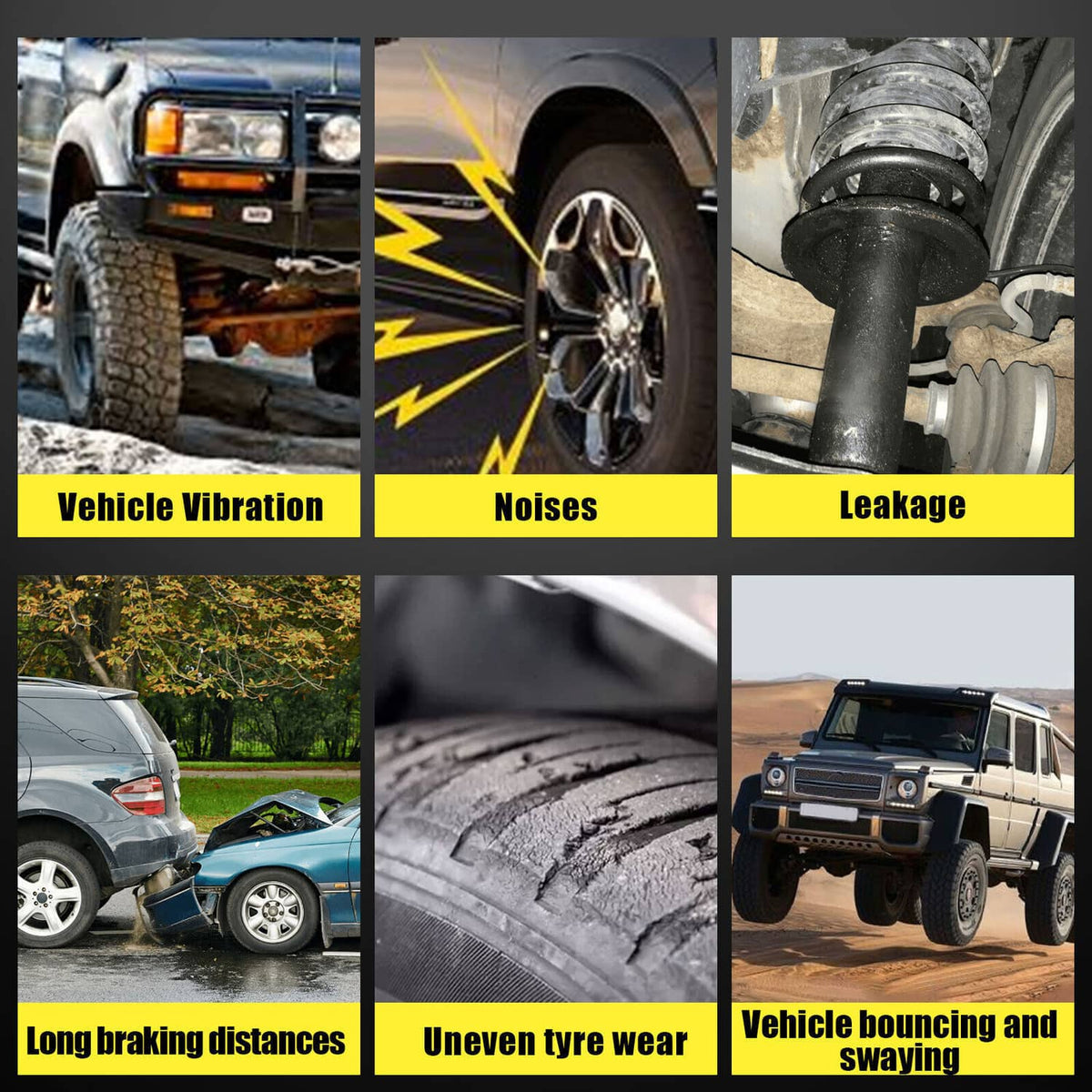 SUV showing suspension movement with tires on uneven ground