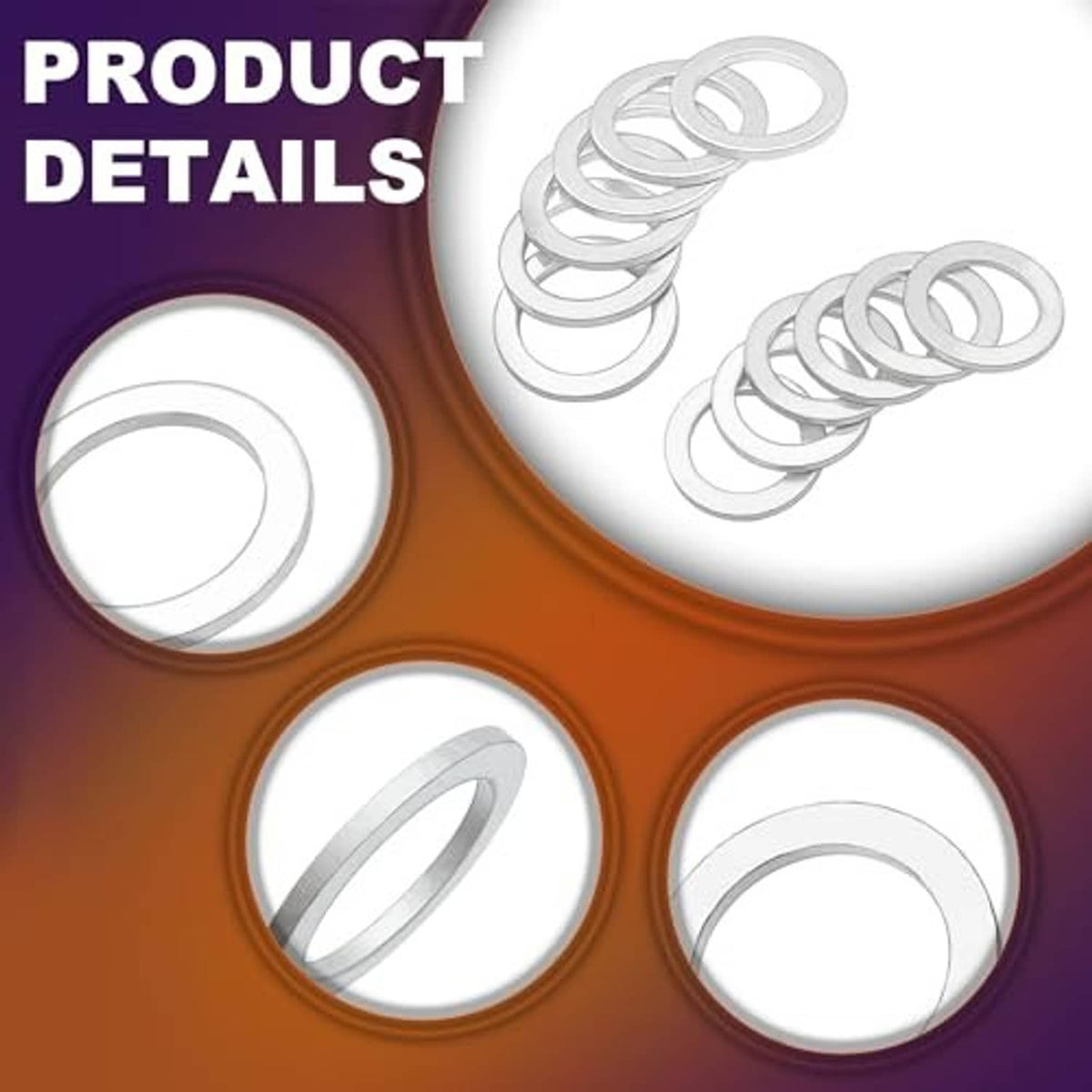 Crush washer set detail with multiple silver circular sealing rings