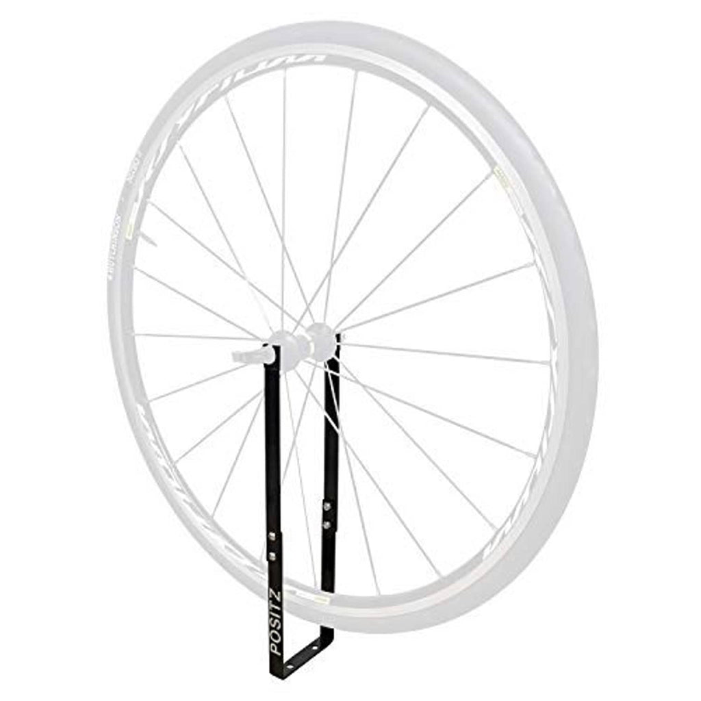 Front wheel bicycle holder showing two adjustable black straps and base