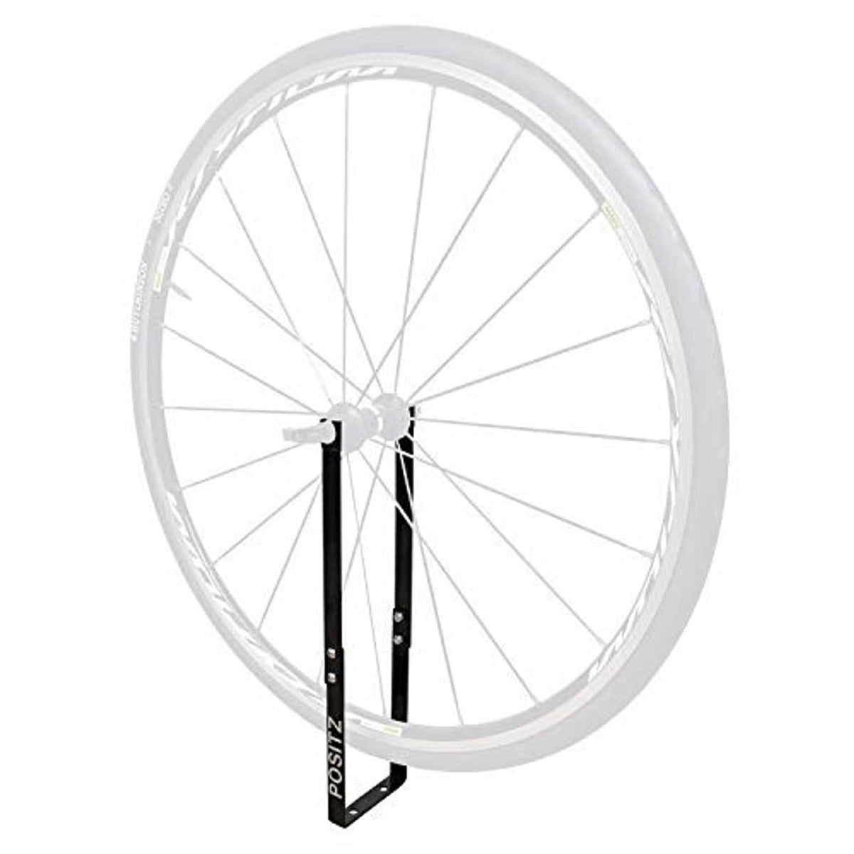 Front wheel bicycle holder showing two adjustable black straps and base
