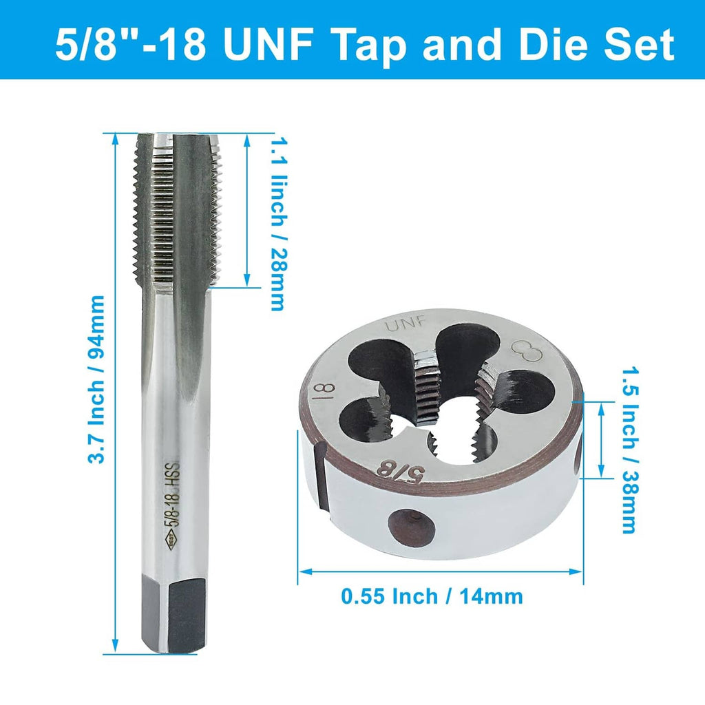 5/8-18 UNF tap and die set, metal tap and die insert