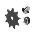 Black chain sprocket with central mounting hole, gear teeth pattern