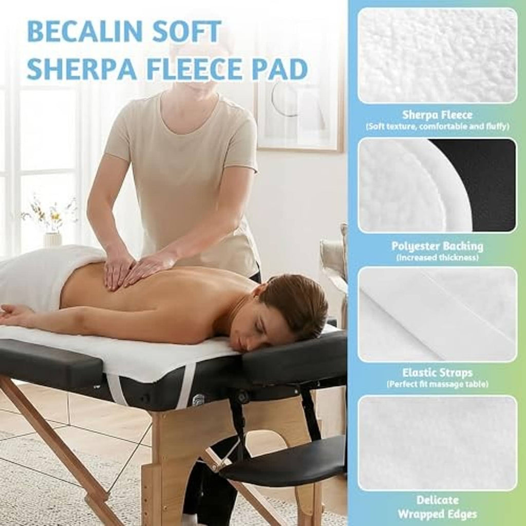 BECALIN soft sherpa fleece heating pad for massage table, white textured surface