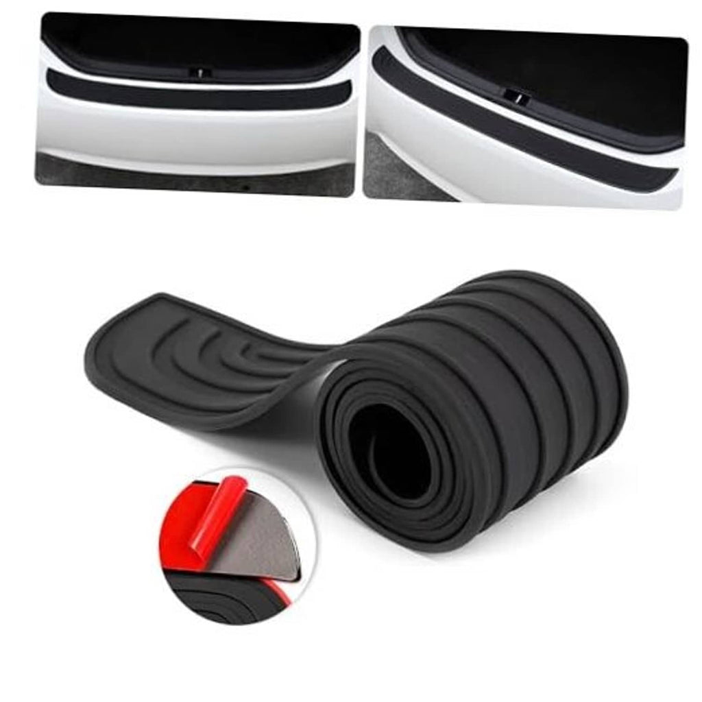 Black rear bumper protector cover, ribbed non-slip surface, shown with applicator tool
