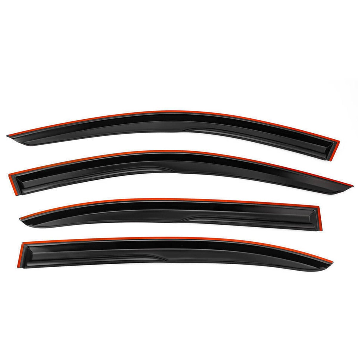 Window visor rain guards, dark tinted set with orange edge highlights