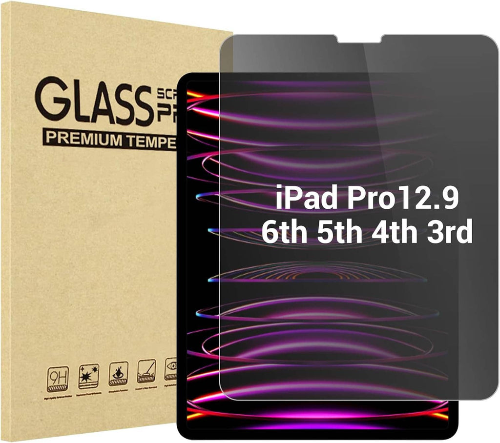 Black privacy screen protector with purple swipe lines and iPad Pro 12.9 cutout