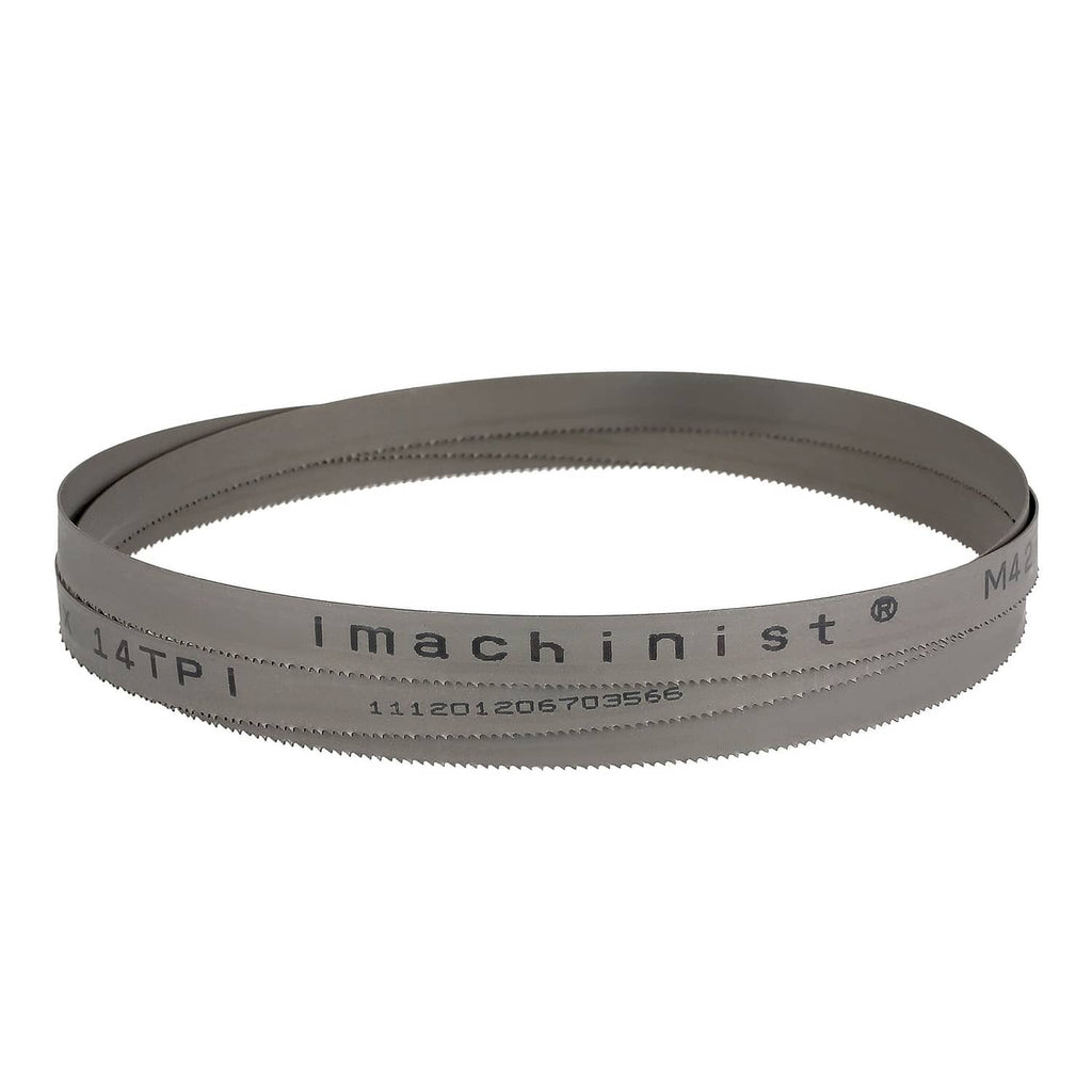 Bi-metal band saw blade loop with printed markings on dark band