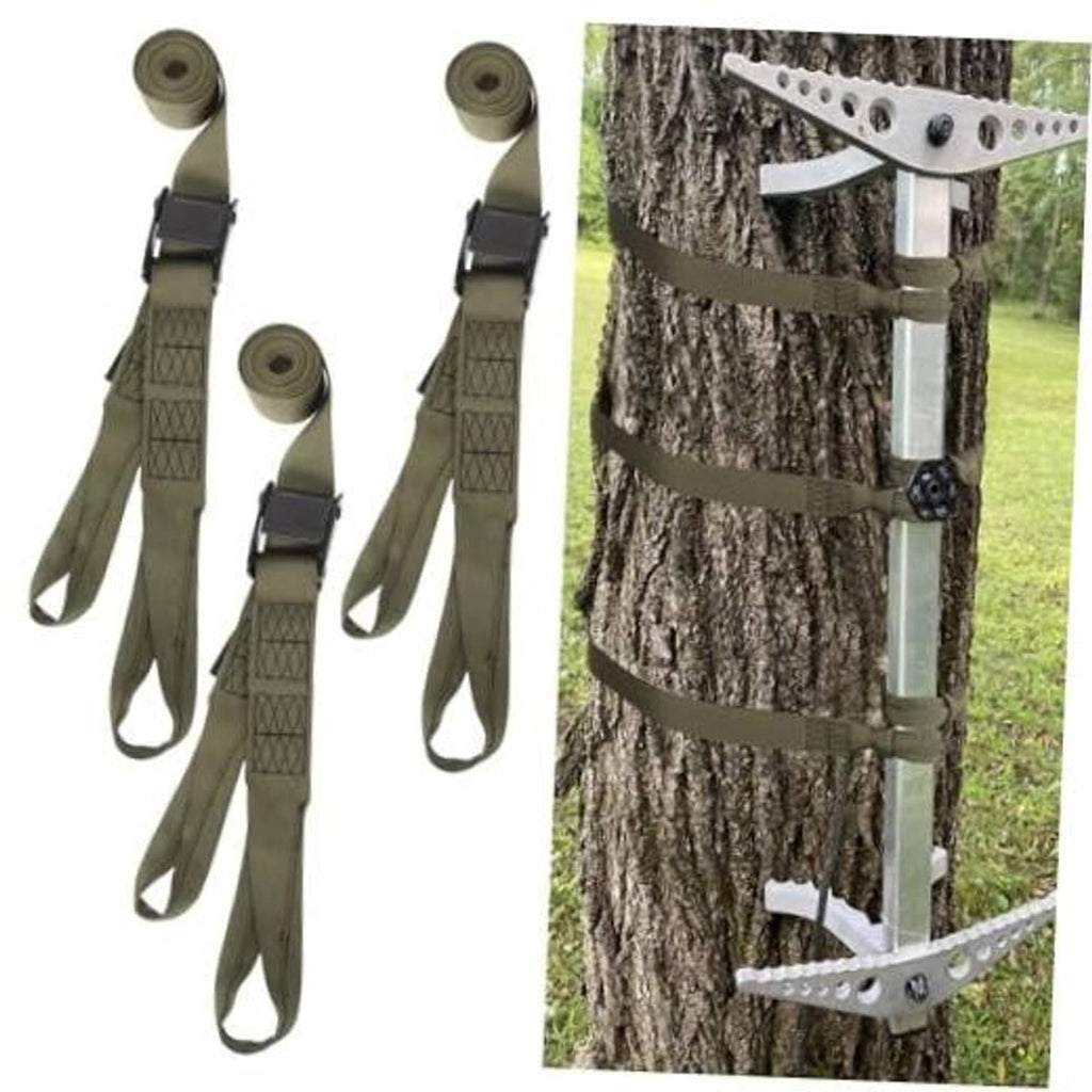 Set of 3 olive replacement climbing straps with black adjustable buckles and woven webbing