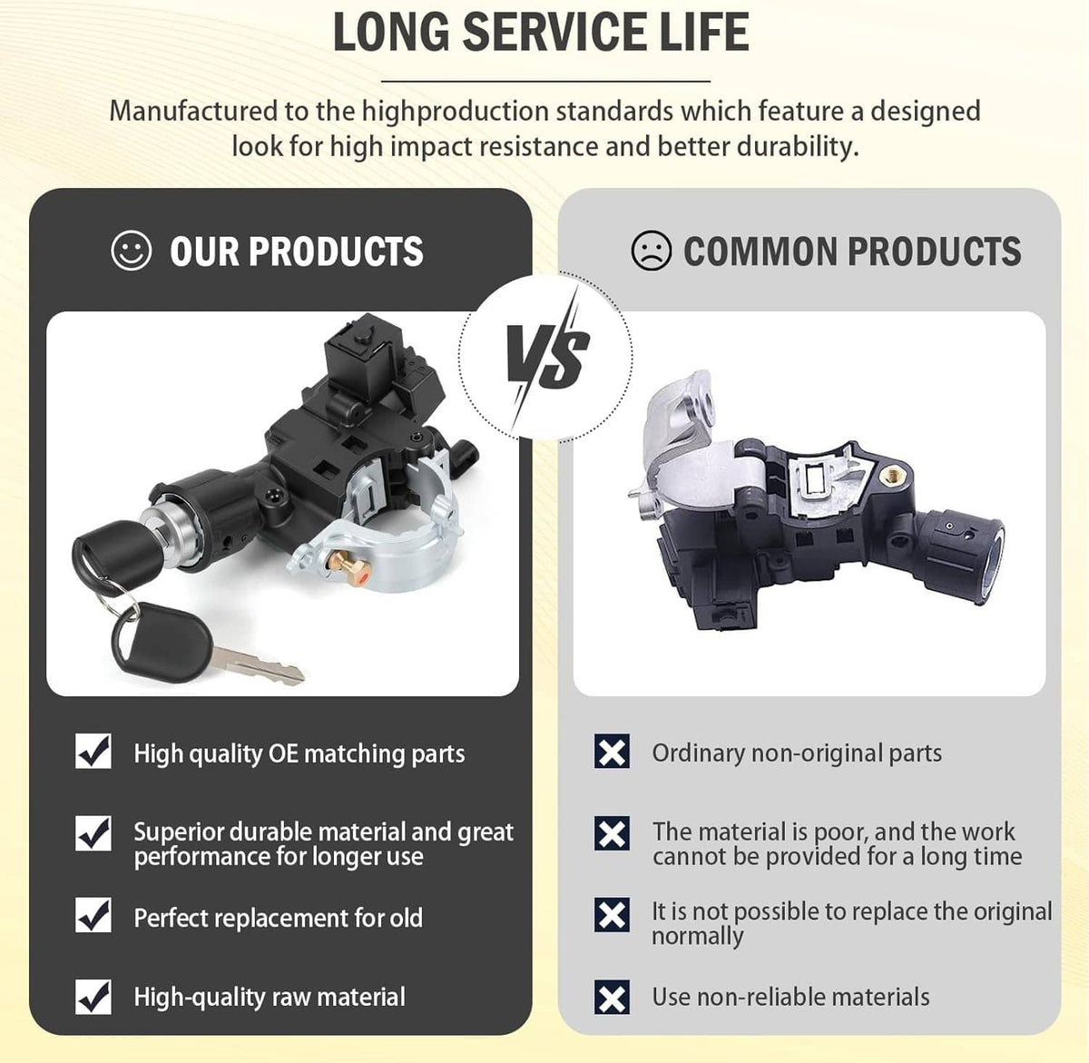 Ignition switch lock cylinder housing with key, product comparison layout