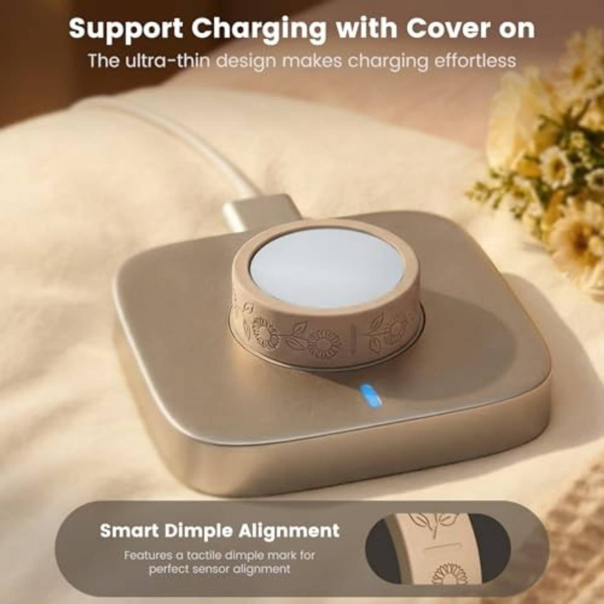 Rose floral ring cover fitted on charging case base for protected charging