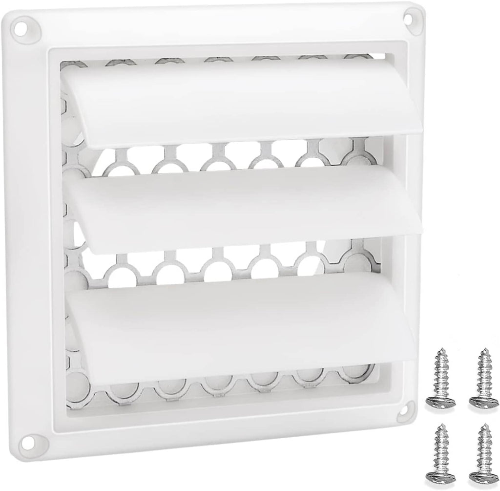 White 4-inch louvered exhaust dryer vent cover with four mounting screws