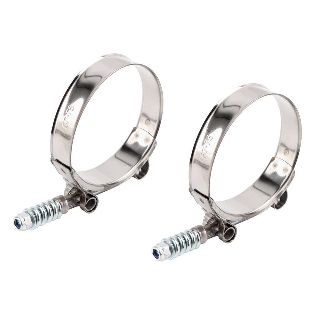 Pair of stainless steel intercooler hose clamps with screws and fasteners