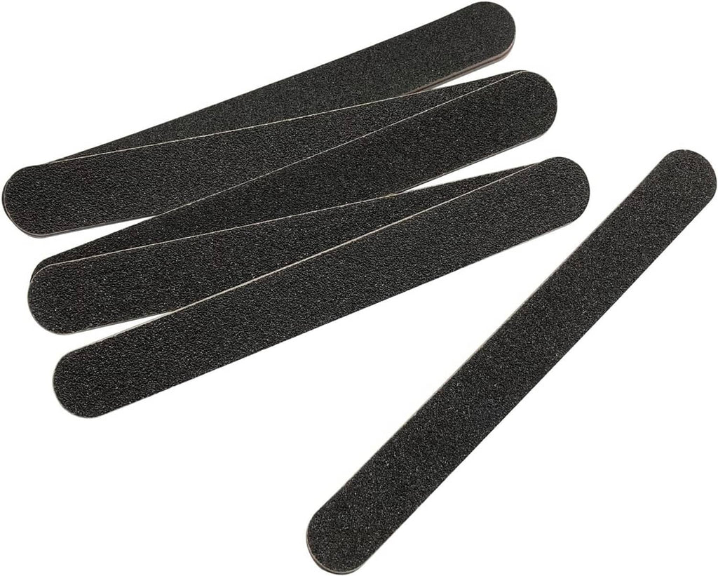 Multiple black double-sided nail file bars with straight edges.