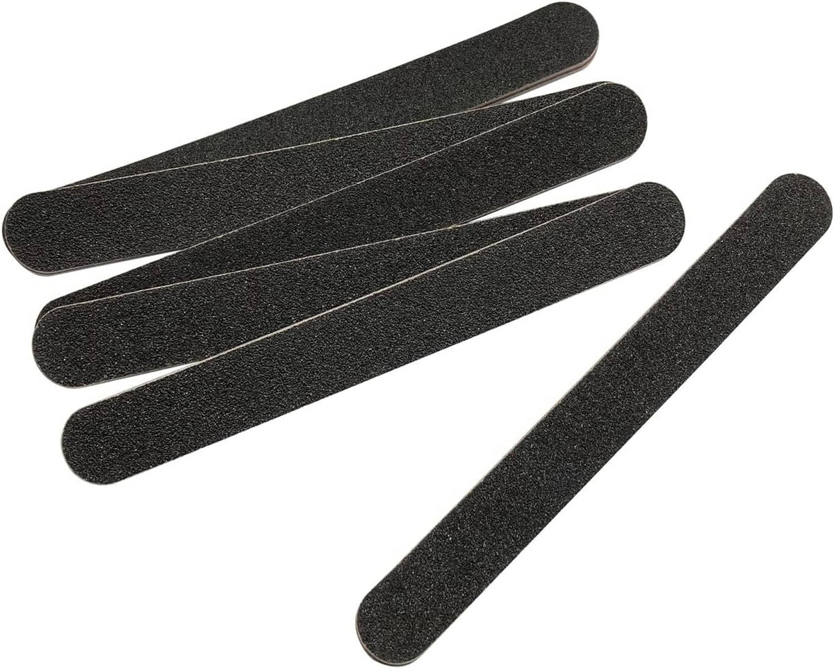 Multiple black double-sided nail file bars with straight edges.