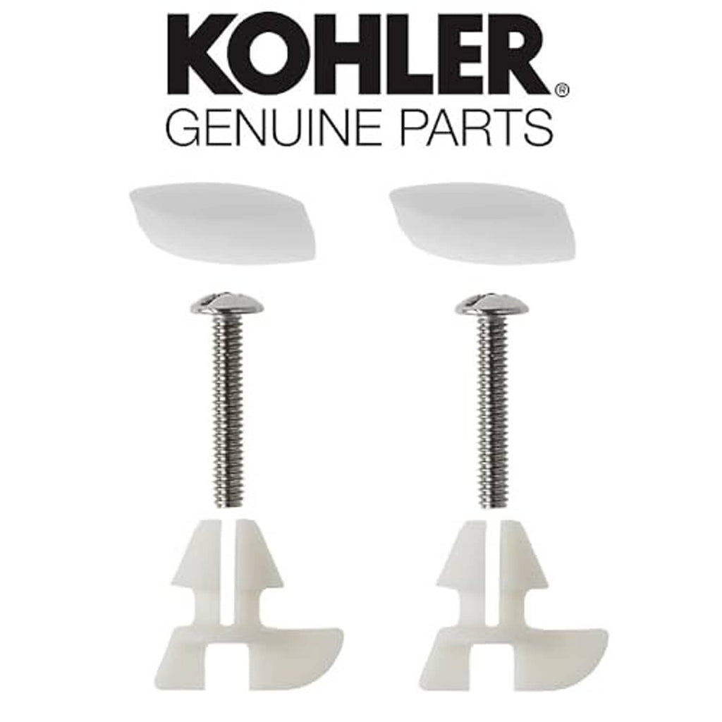 Two Kohler bumper hardware kit screws with white bumper pads and mounting pieces