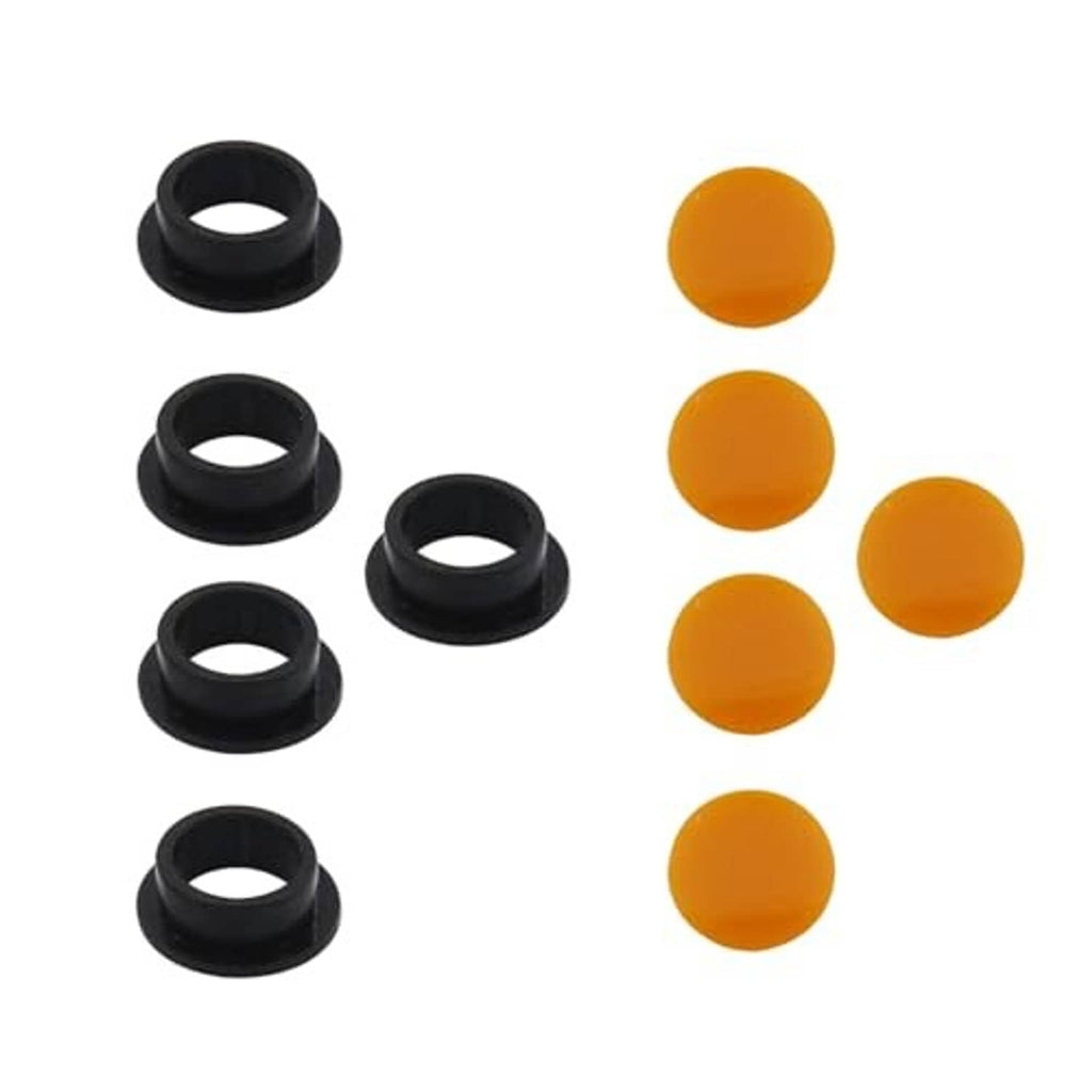 Transmission pressure switch rebuild kit with black ring seals and orange discs, separated