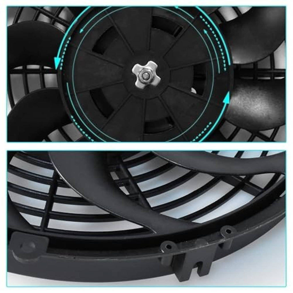 Black cooling fan motor hub with blue LED ring accents and central hex bolt
