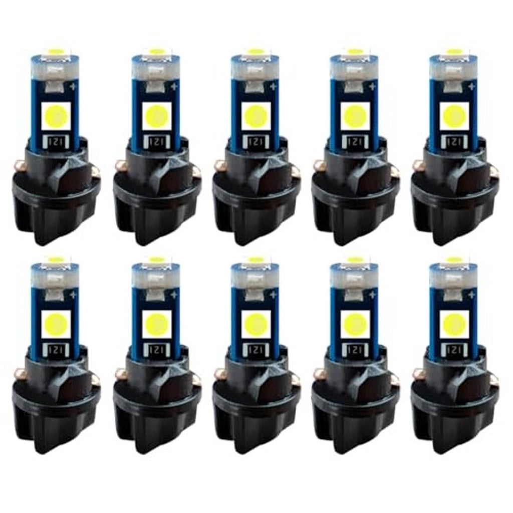 10-pack T5 LED bulbs with twist-lock sockets, blue housings, and yellow LED chips