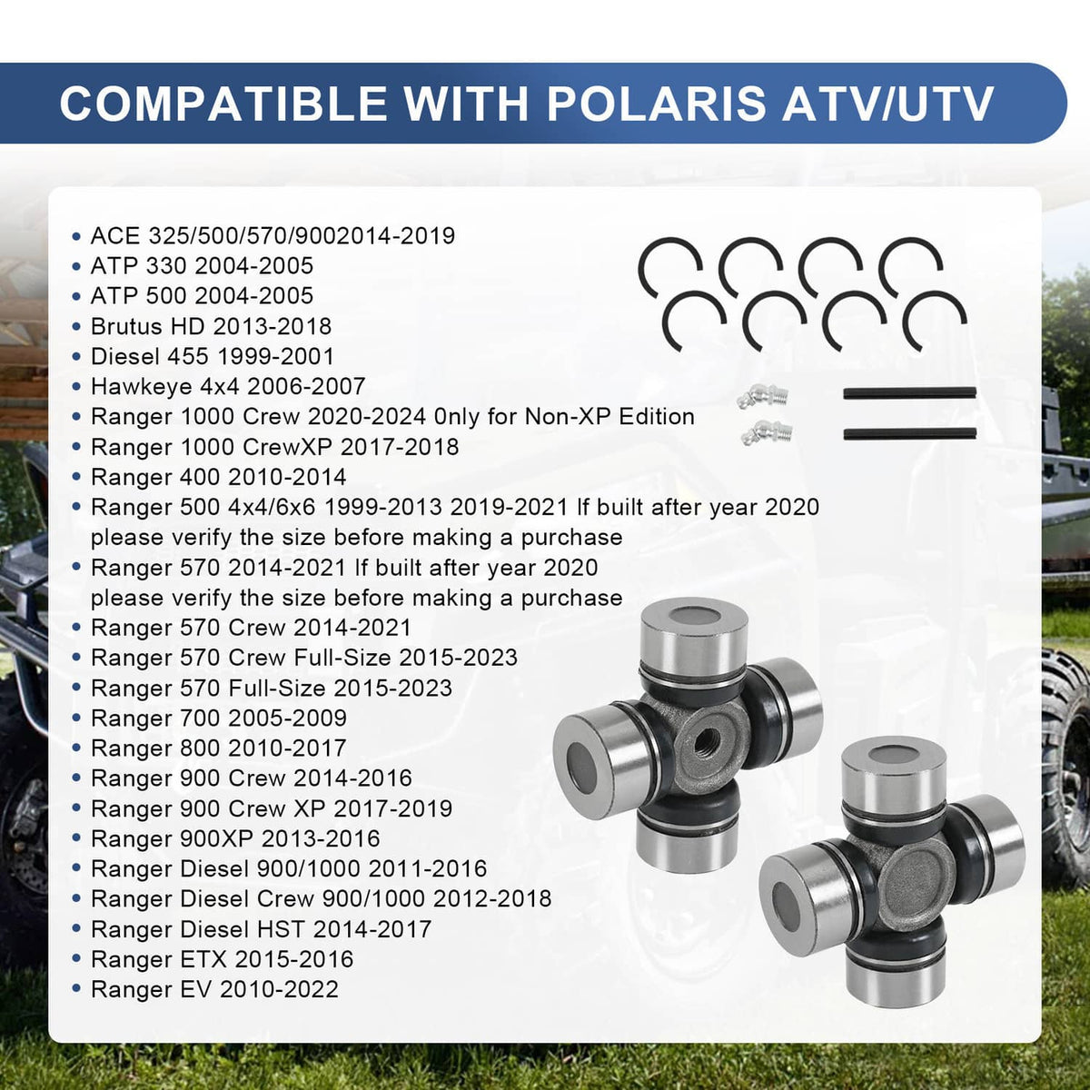 U-joint kit with two cross-bearing units and small silver mounting hardware