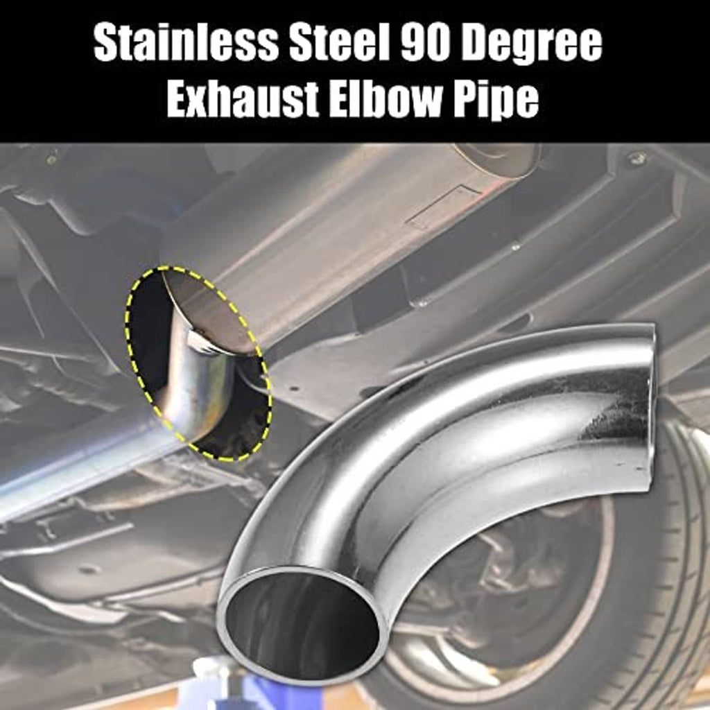 Stainless steel 90-degree exhaust elbow pipe with highlighted mounting area