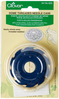 Dome threaded needle case with blue plastic holder inside cream blister packaging