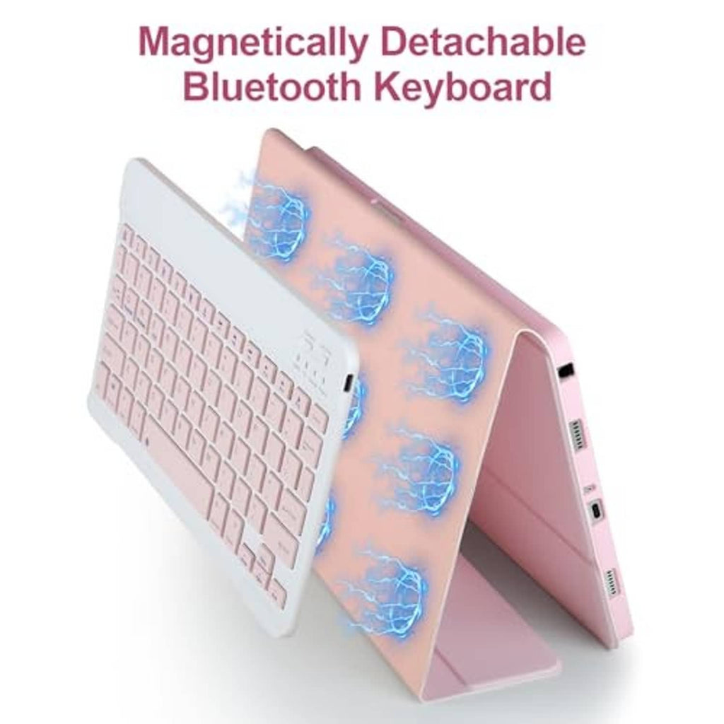 Pink detachable Bluetooth keyboard case with keyboard magnetically attached
