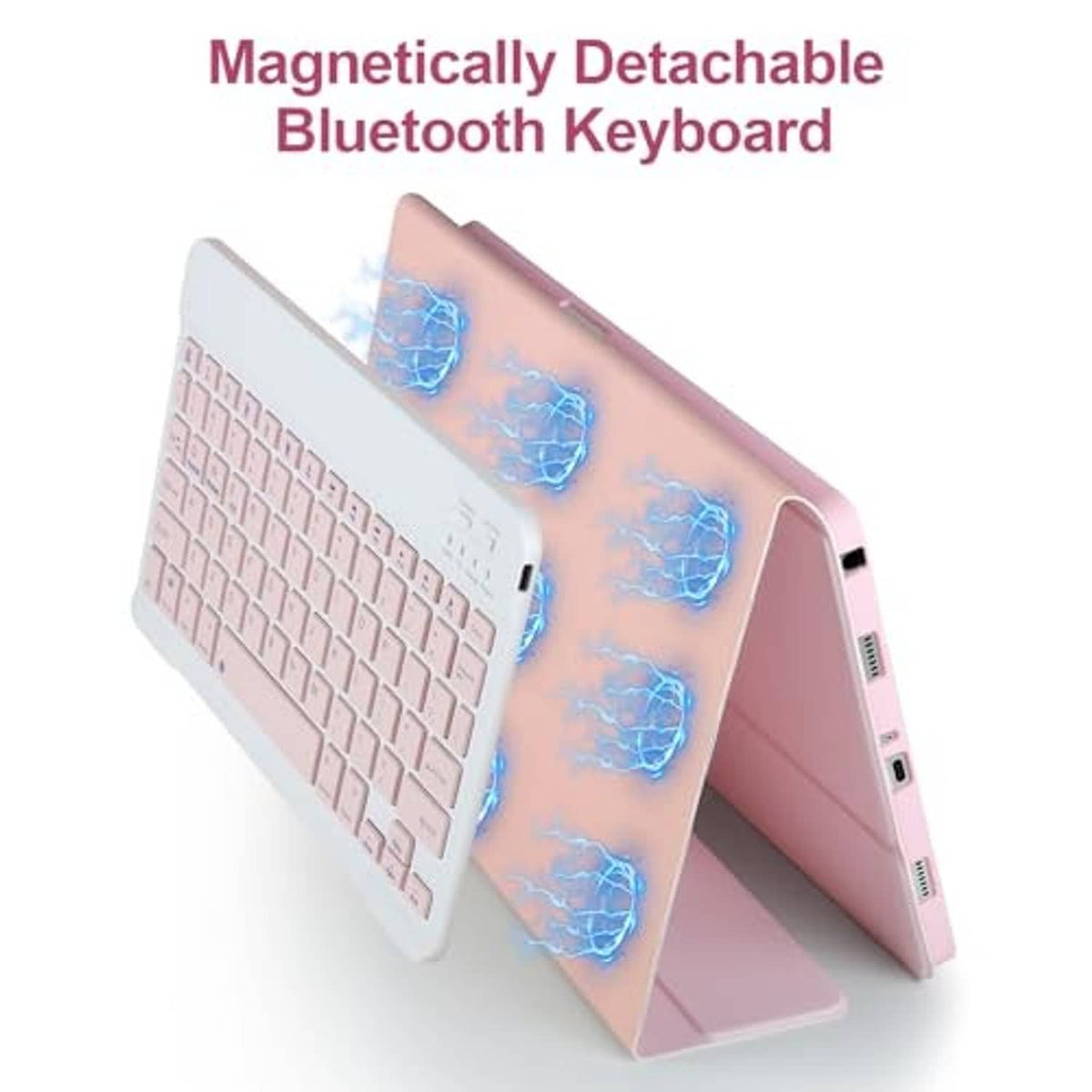 Pink detachable Bluetooth keyboard case with keyboard magnetically attached