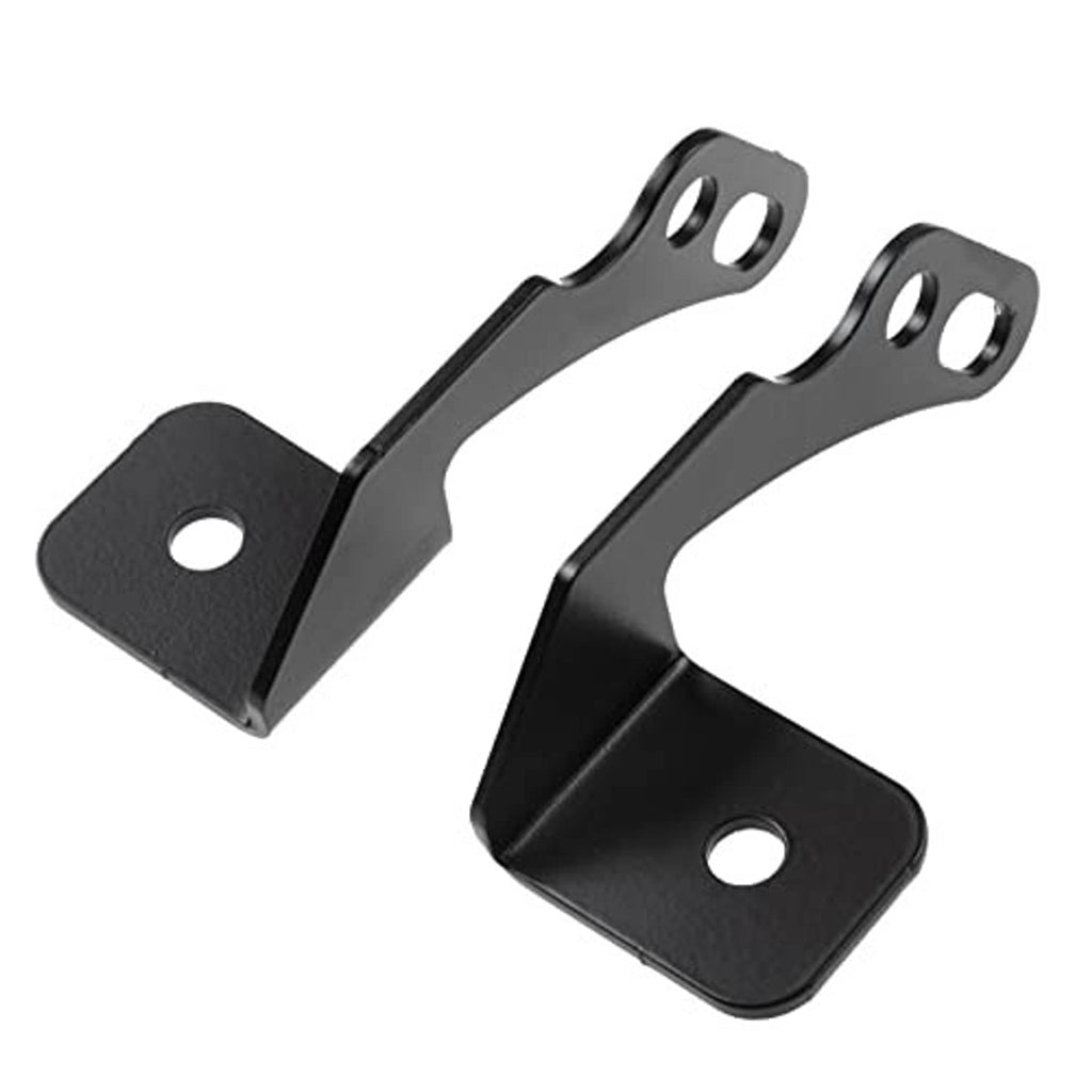 Two black metal bracket pieces with bolt holes for LED light mounting