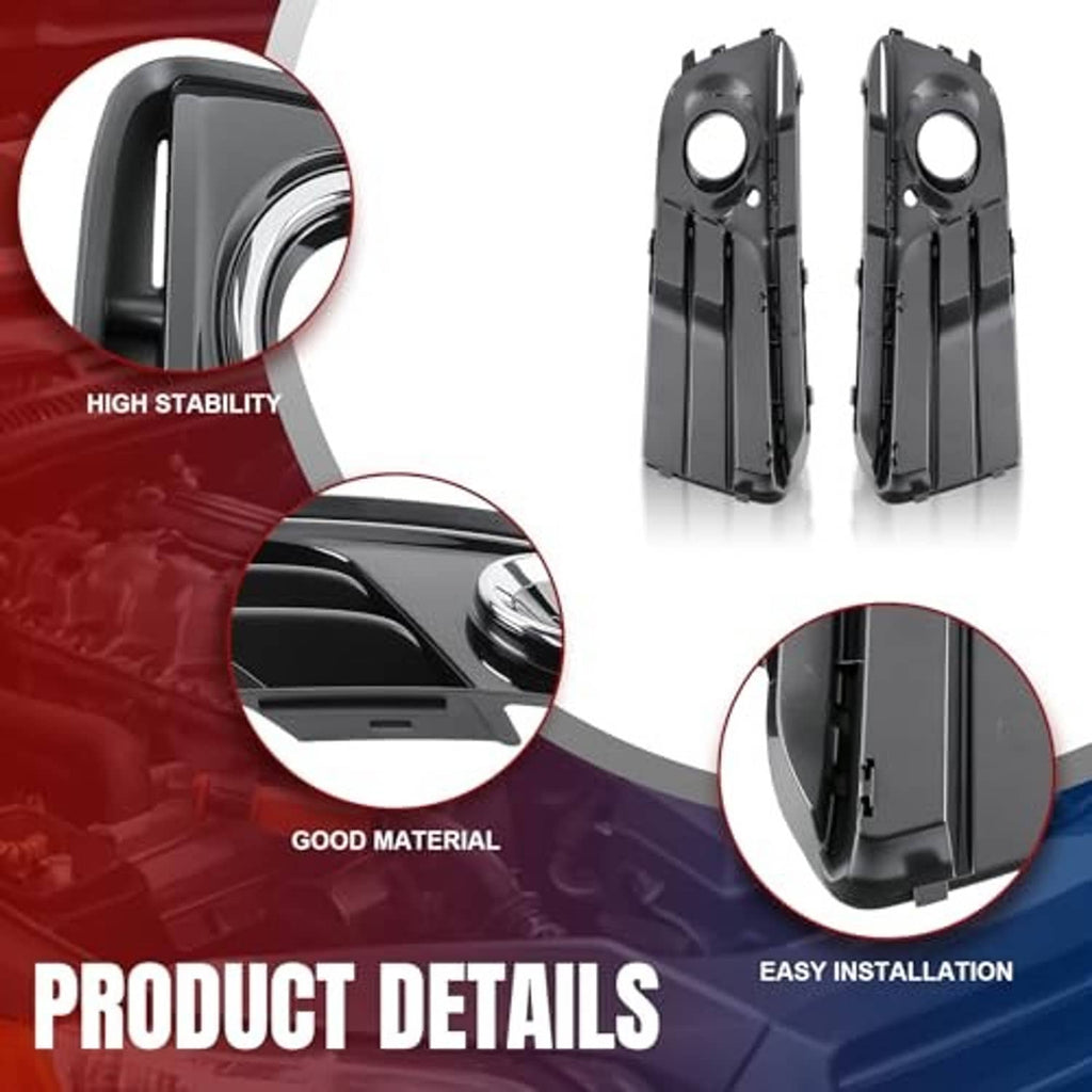 Black fog light grill insert with chrome-ring opening and side mounting tabs, 2-pack