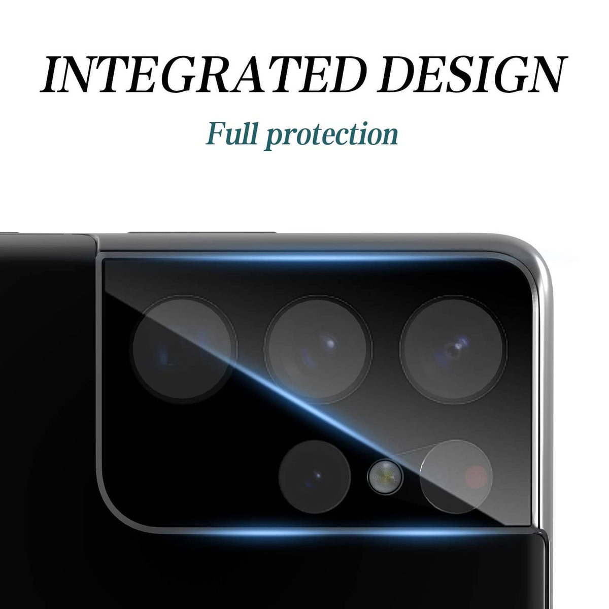 Camera lens protector film with full coverage around the lens area on a phone