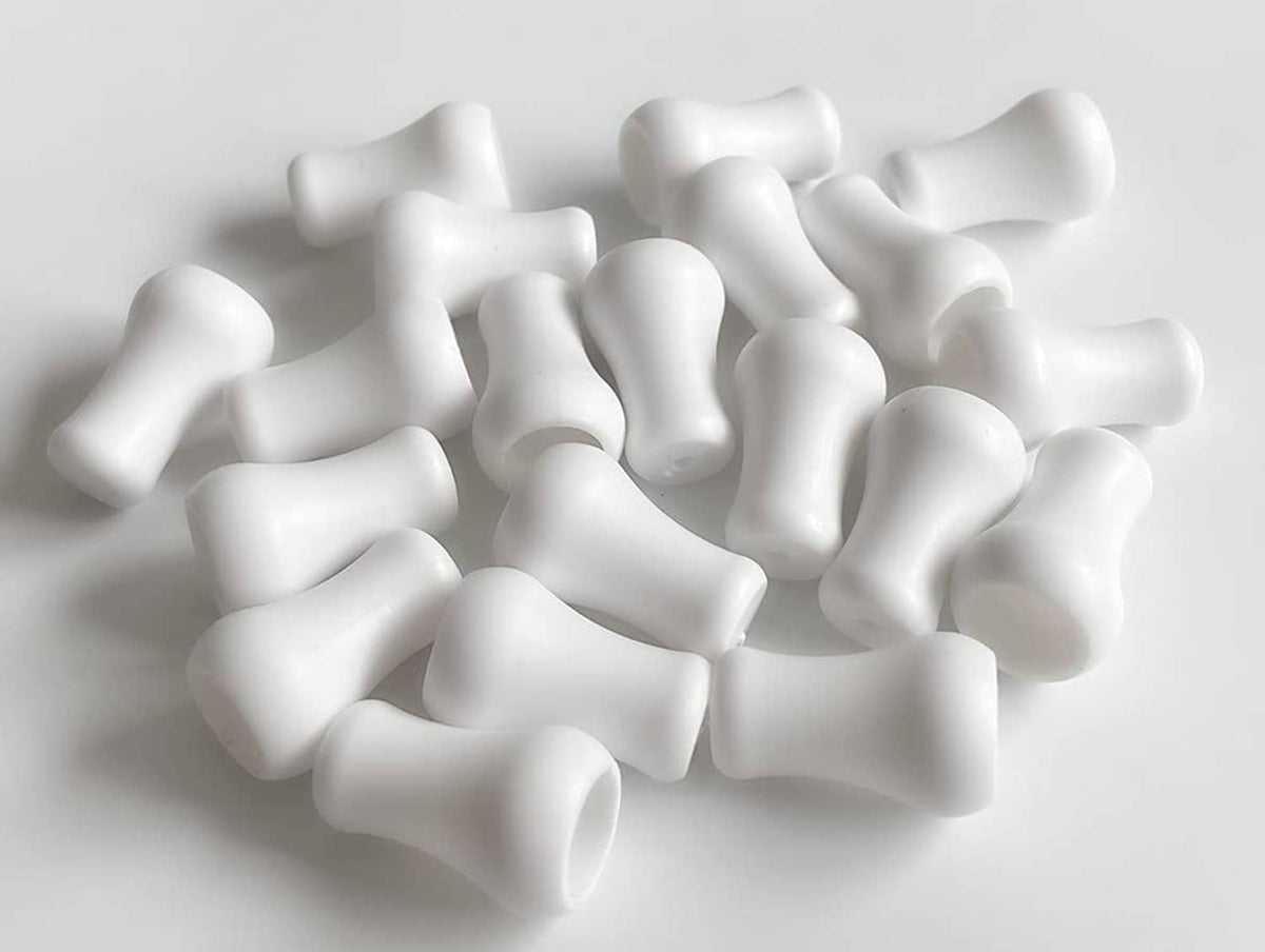White plastic blind cord tassel knobs, bulk pack of small rounded pieces