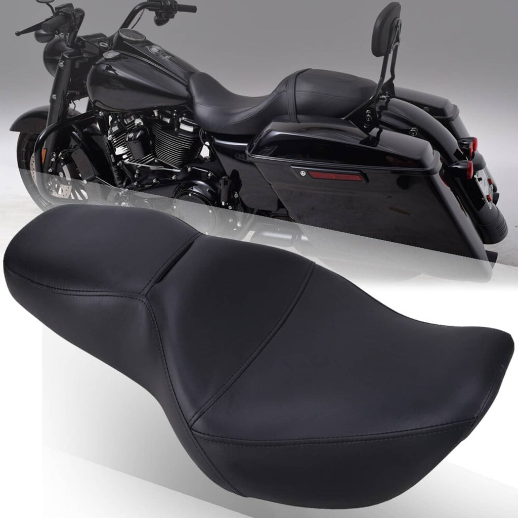 Black passenger rider seat with contoured shape and visible side mounting hardware