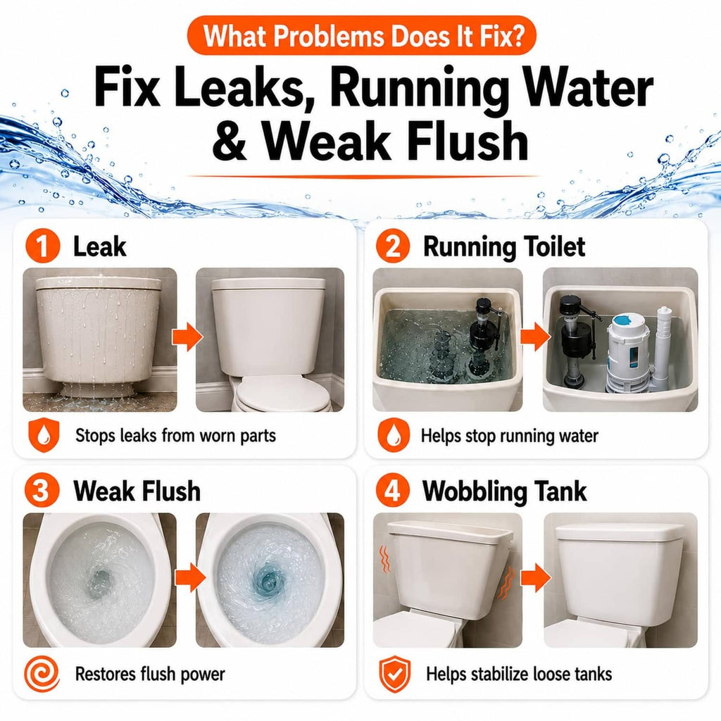 Dual flush toilet repair valve parts for fixing leaks and weak flushing