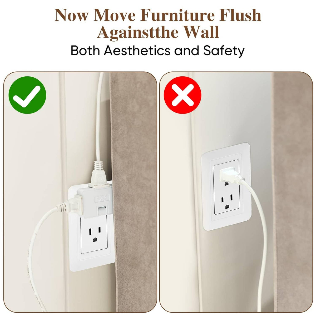 White outlet extender adapter with two outlets, designed for flush wall placement