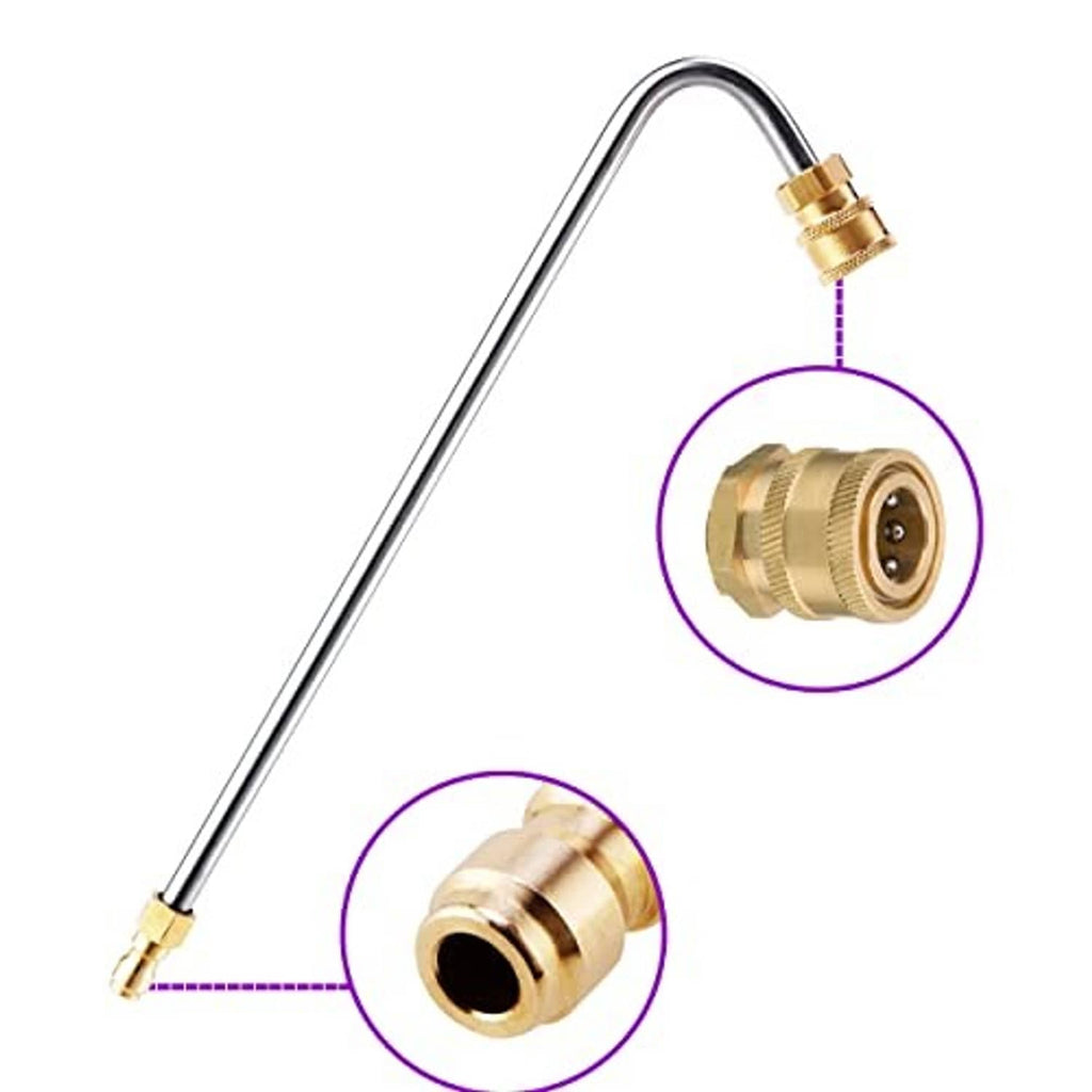 Angled extension wand with brass quick-connect adapter and outlet fitting