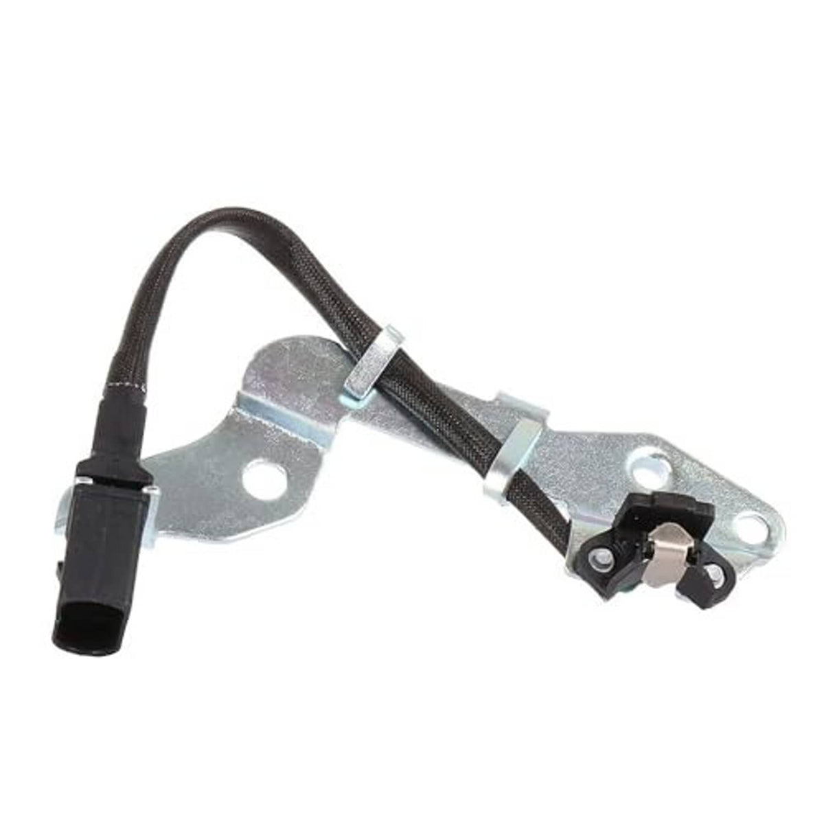 Camshaft position sensor, metal base plate with attached black connector and wires