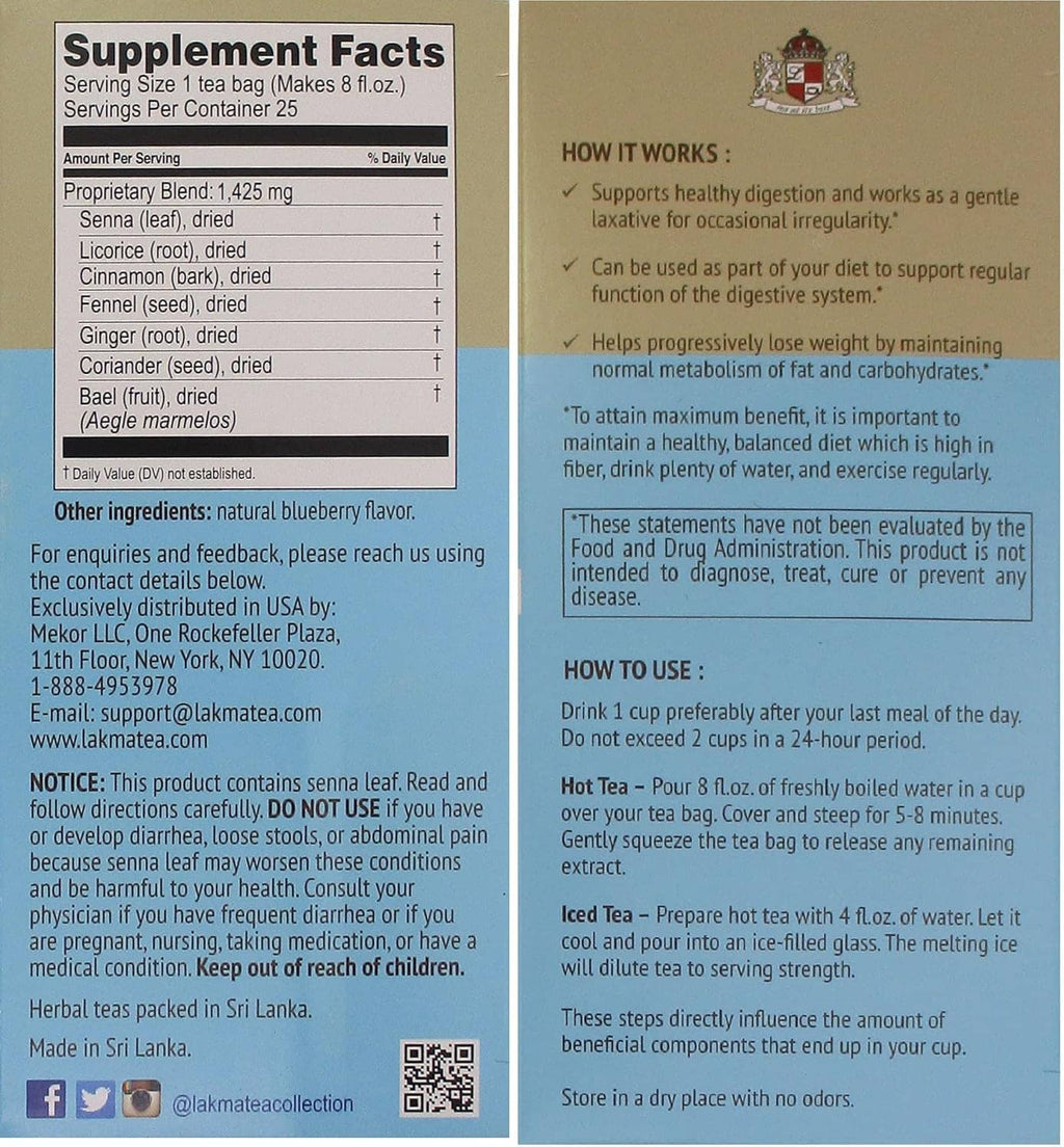 Supplement Facts panel for Lakma Super Cleanse herbal supplement tea