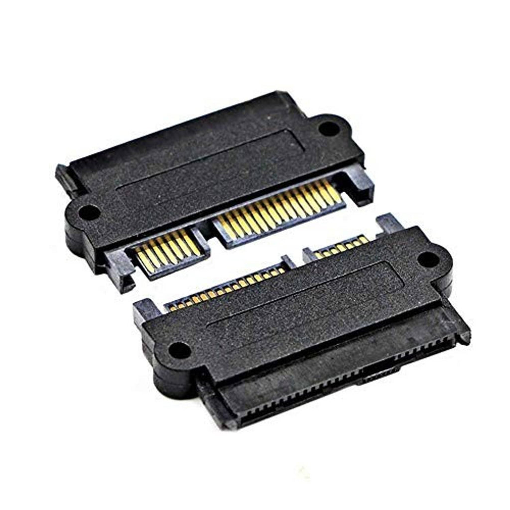 SAS to SATA hard drive adapter pair showing gold contact pins and black connector bodies