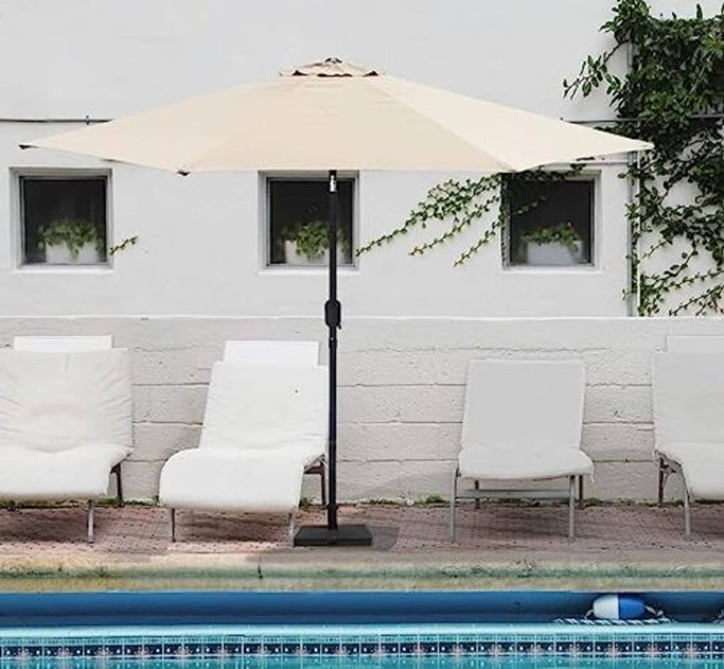 Beige patio umbrella replacement canopy with central top vent and shelter coverage