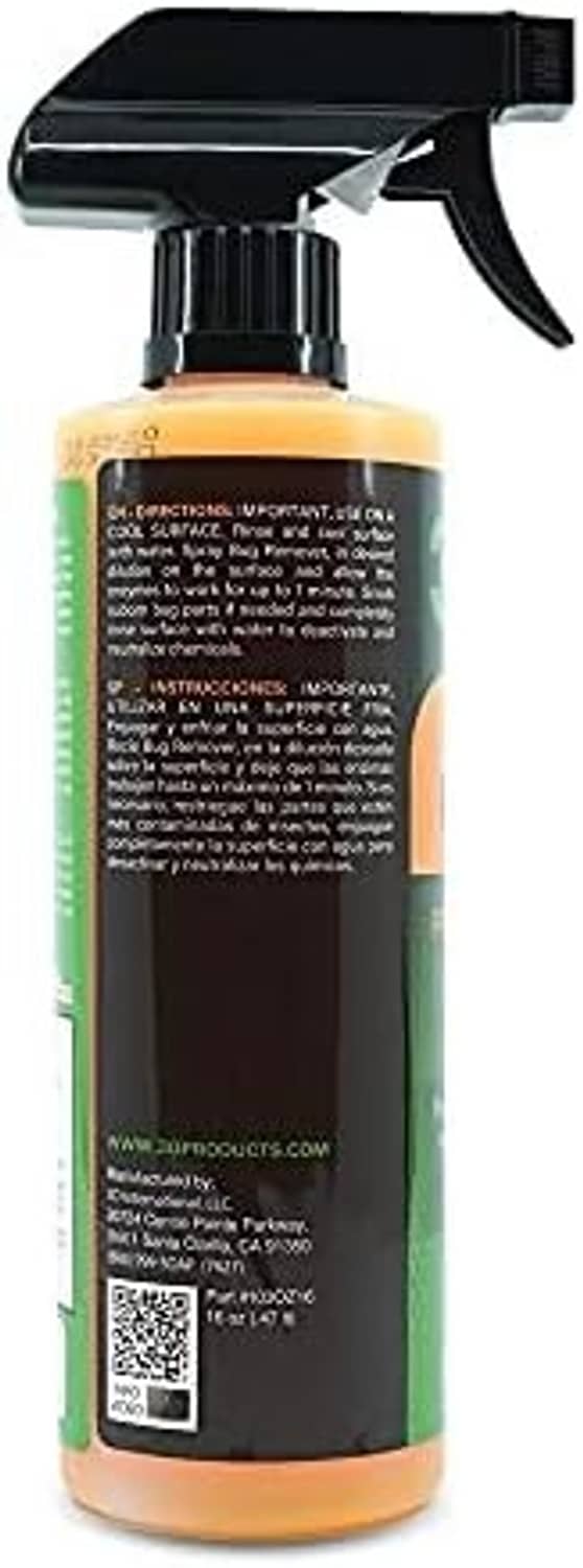 3D bug remover spray bottle back label with black trigger sprayer, orange liquid